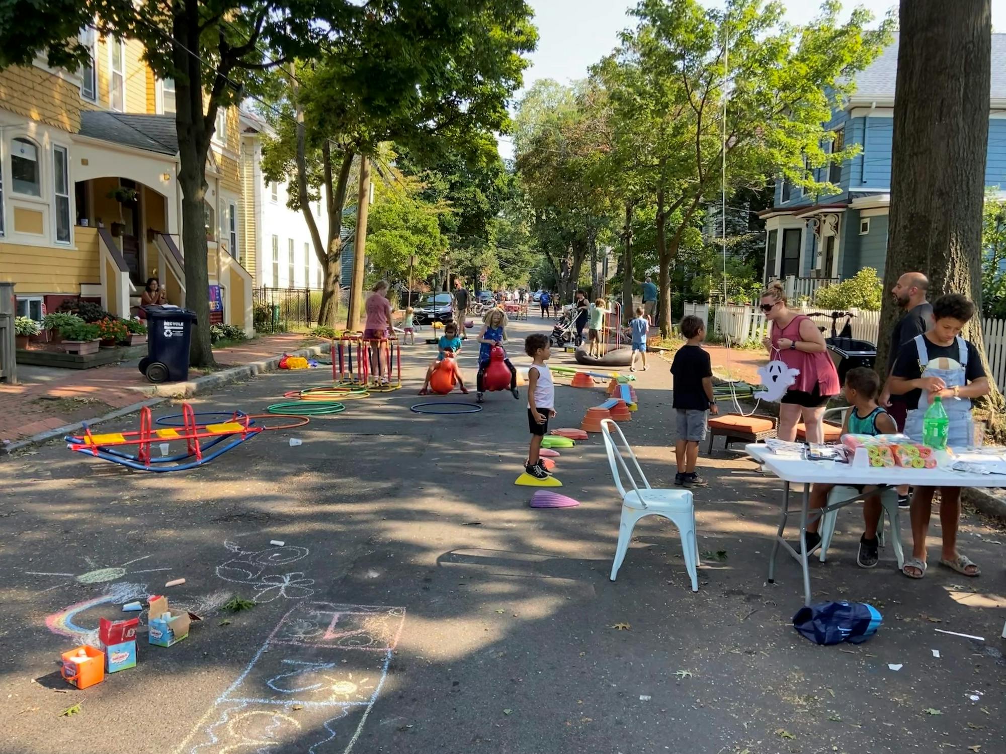 block party with children playing 