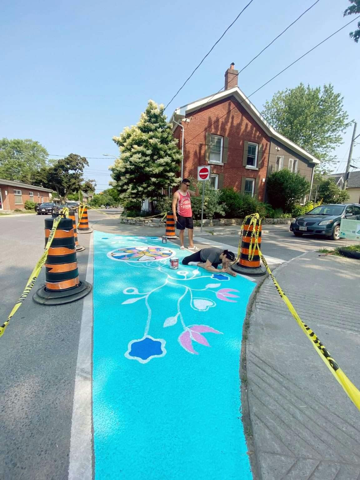 sidewalk being painted 